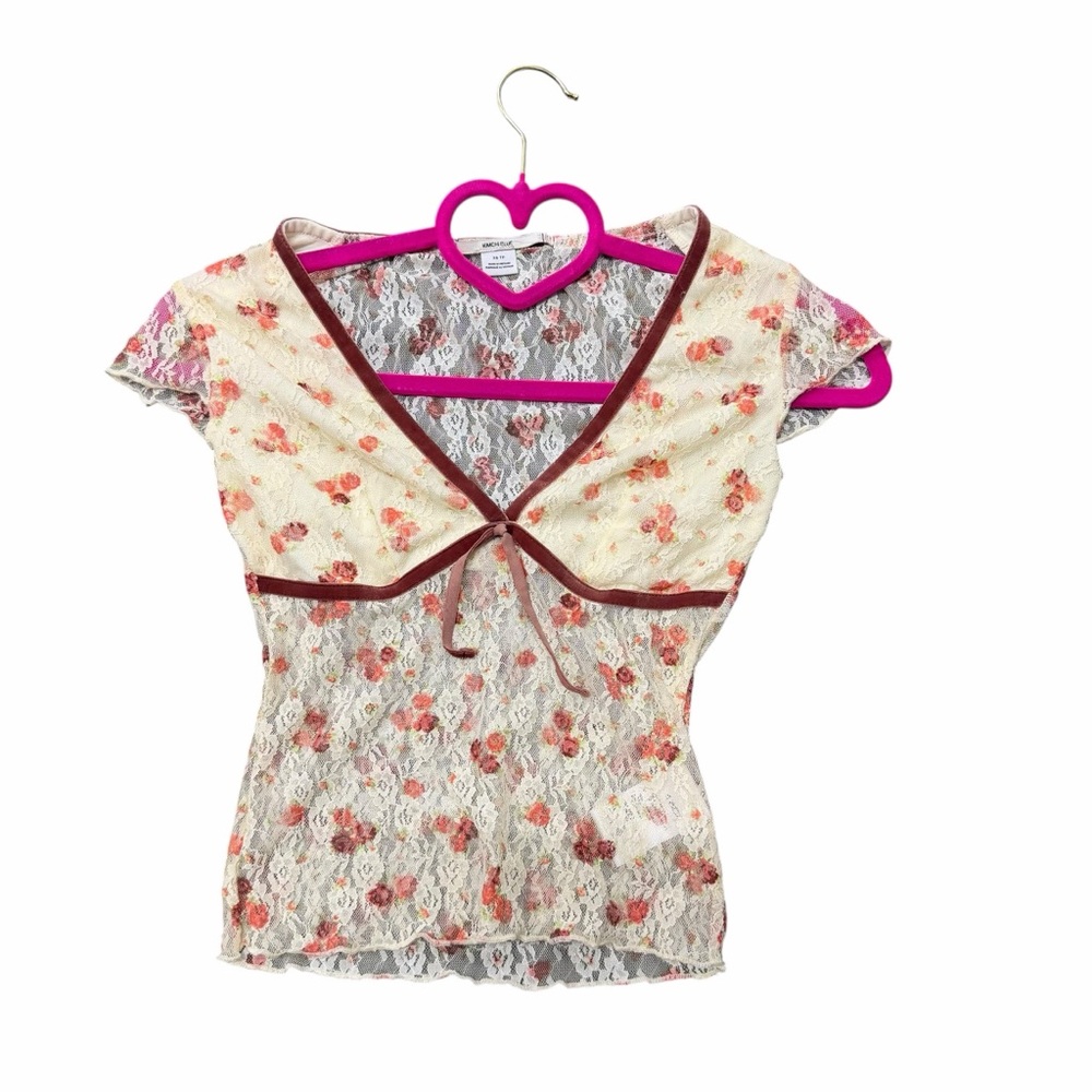 Kimchi Blue XS Floral Lace Tie Front Sheer Top Coquette Y2K NWT